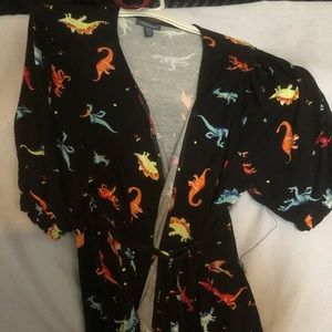 Wrap front dinosaur print shirt